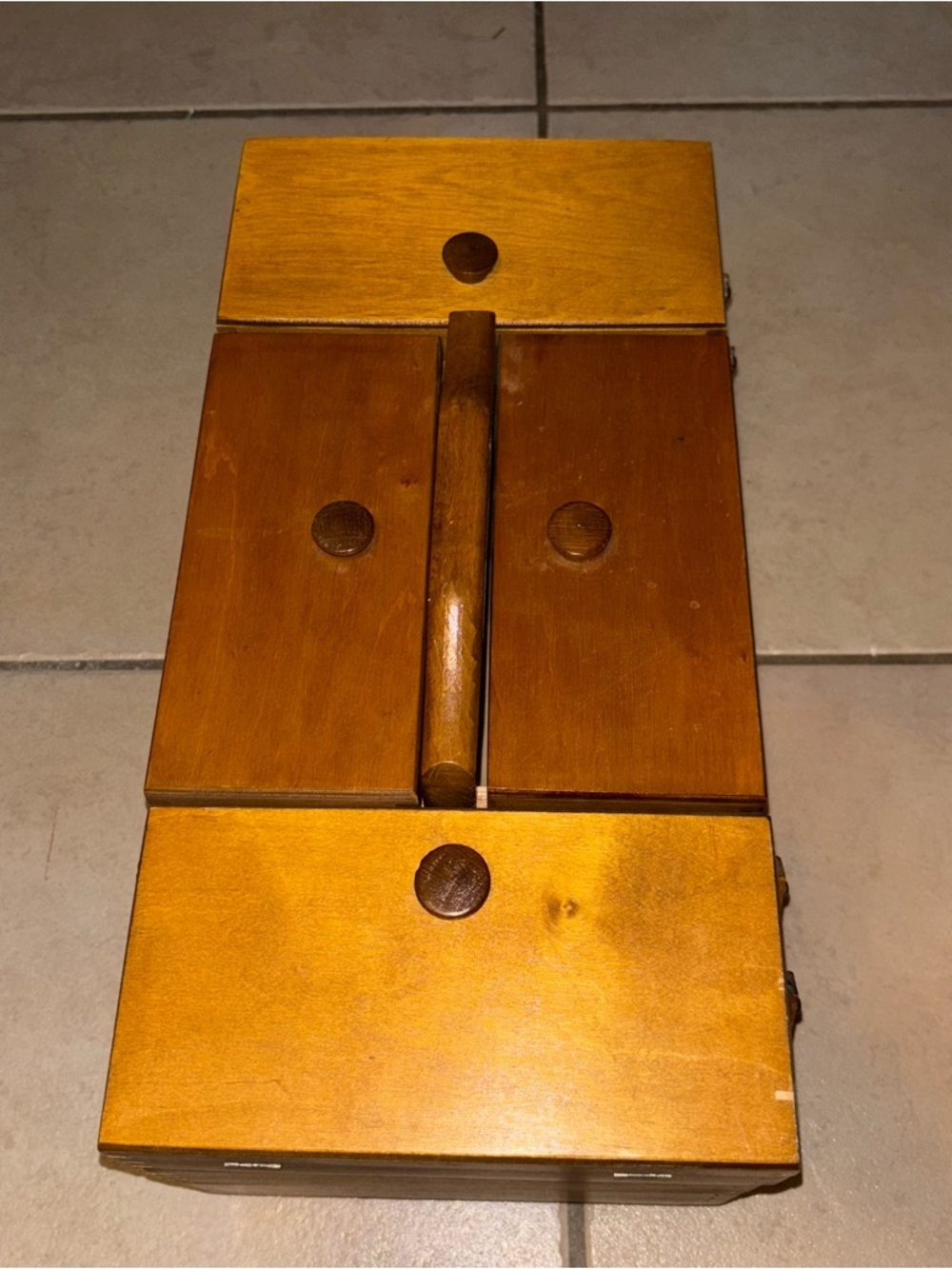 Antique Mid-Century Poland Beechwood Cantilever Sewing Box 1970-1980 - Picture 7 of 12